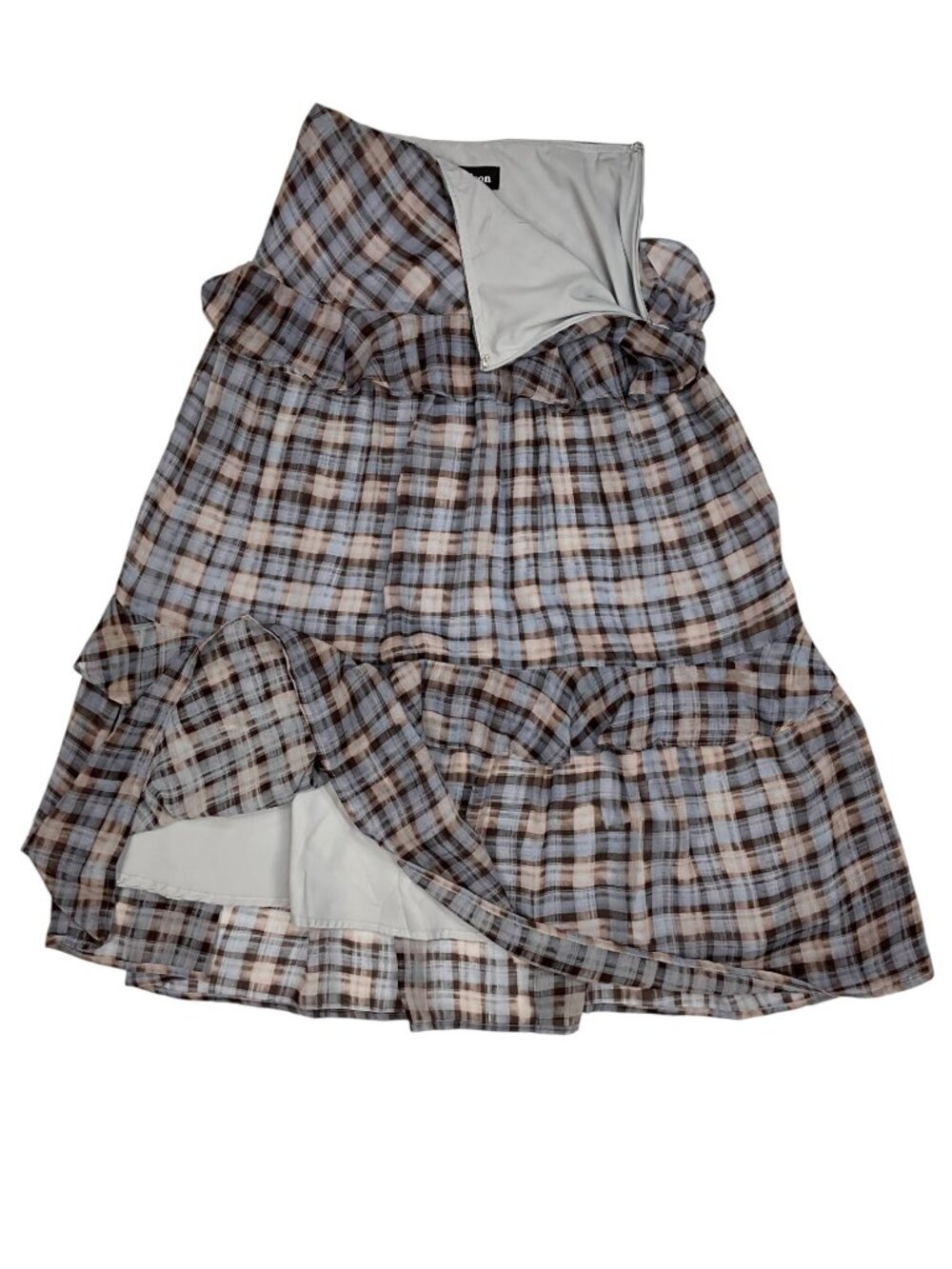 En Saison Briar Plaid Ruffle Tiered Midi Skirt XS Brown Blue Western - Picture 6 of 13